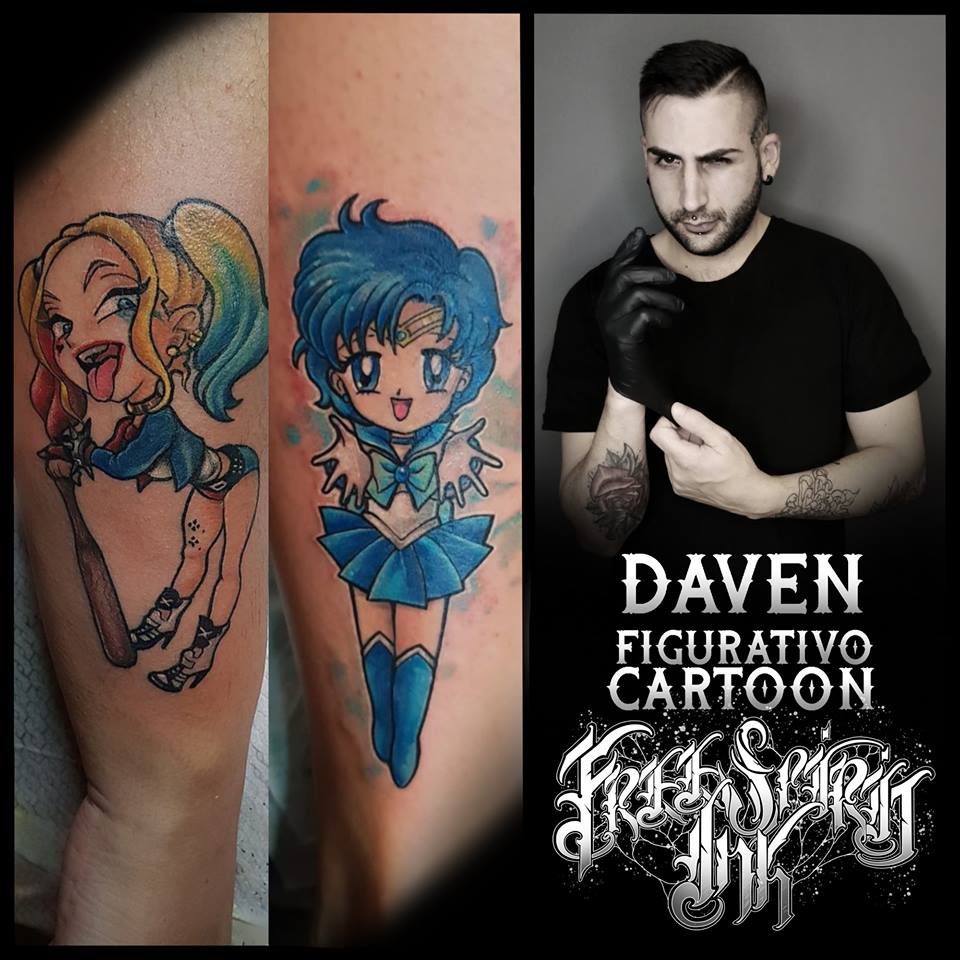 Daven free spirit tatuaggi figurativi cartoon realistici decimomannu